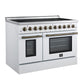 FORNO Paolo 48" 6.7 cu. ft. Freestanding Electric Range with True Convection Oven in White with Antique Brass Accents, FFSEL6011-48WHT