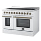 FORNO Paolo 48" 6.7 cu. ft. Freestanding Electric Range with True Convection Oven in White with Antique Brass Accents, FFSEL6011-48WHT