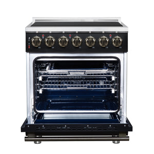 FORNO Massimo 30-Inch 4.32 cu. ft. Electric Range, 5 Radiant Elements, Convection Oven, Air Fryer, Black, FFSEL6020-30BLK