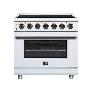 FORNO Massimo 36-Inch 5.36 cu. ft. Electric Range, 5 Radiant Elements, Convection Oven, Air Fryer, White, FFSEL6020-36WHT