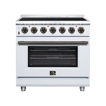 FORNO Massimo 36-Inch 5.36 cu. ft. Electric Range, 5 Radiant Elements, Convection Oven, Air Fryer, White, FFSEL6020-36WHT
