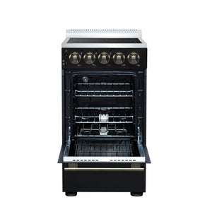 FORNO Pallerno 20" 2.05 cu.ft. Freestanding Electric Range with 4 Elements and Storage Drawer in Black with Antique Brass Accents, FFSEL6052-20BLK