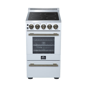 FORNO Pallerno 20" 2.05 cu.ft. Freestanding Electric Range with 4 Elements and Storage Drawer in White with Antique Brass Accents, FFSEL6052-20WHT