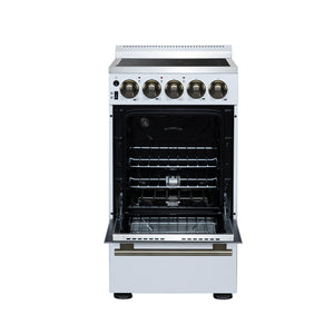 FORNO Pallerno 20" 2.05 cu.ft. Freestanding Electric Range with 4 Elements and Storage Drawer in White with Antique Brass Accents, FFSEL6052-20WHT