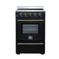FORNO Loiano 24" 2.3 cu. ft. Freestanding Electric Range with 4 Element Burners, Storage Drawer and Air Fryer Kit in Black with Antique Brass Accents, FFSEL6069-24BLK