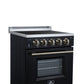 FORNO Loiano 24" 2.3 cu. ft. Freestanding Electric Range with 4 Element Burners, Storage Drawer and Air Fryer Kit in Black with Antique Brass Accents, FFSEL6069-24BLK