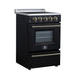 FORNO Loiano 24" 2.3 cu. ft. Freestanding Electric Range with 4 Element Burners, Storage Drawer and Air Fryer Kit in Black with Antique Brass Accents, FFSEL6069-24BLK