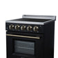 FORNO Loiano 24" 2.3 cu. ft. Freestanding Electric Range with 4 Element Burners, Storage Drawer and Air Fryer Kit in Black with Antique Brass Accents, FFSEL6069-24BLK