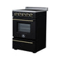 FORNO Loiano 24" 2.3 cu. ft. Freestanding Electric Range with 4 Element Burners, Storage Drawer and Air Fryer Kit in Black with Antique Brass Accents, FFSEL6069-24BLK