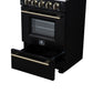 FORNO Loiano 24" 2.3 cu. ft. Freestanding Electric Range with 4 Element Burners, Storage Drawer and Air Fryer Kit in Black with Antique Brass Accents, FFSEL6069-24BLK