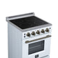 FORNO Loiano 24" 2.3 cu. ft. Freestanding Electric Range with 4 Element Burners, Storage Drawer and Air Fryer Kit in White with Antique Brass Accents, FFSEL6069-24WHT