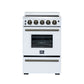 FORNO Loiano 24" 2.3 cu. ft. Freestanding Electric Range with 4 Element Burners, Storage Drawer and Air Fryer Kit in White with Antique Brass Accents, FFSEL6069-24WHT