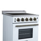 FORNO Loiano 24" 2.3 cu. ft. Freestanding Electric Range with 4 Element Burners, Storage Drawer and Air Fryer Kit in White with Antique Brass Accents, FFSEL6069-24WHT