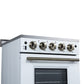 FORNO Loiano 24" 2.3 cu. ft. Freestanding Electric Range with 4 Element Burners, Storage Drawer and Air Fryer Kit in White with Antique Brass Accents, FFSEL6069-24WHT