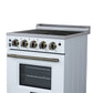 FORNO Loiano 24" 2.3 cu. ft. Freestanding Electric Range with 4 Element Burners, Storage Drawer and Air Fryer Kit in White with Antique Brass Accents, FFSEL6069-24WHT