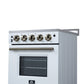 FORNO Loiano 24" 2.3 cu. ft. Freestanding Electric Range with 4 Element Burners, Storage Drawer and Air Fryer Kit in White with Antique Brass Accents, FFSEL6069-24WHT