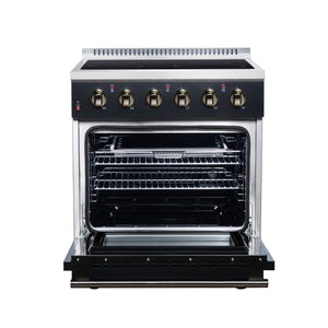 FORNO Galiano 30-Inch 4.32 cu. ft. Electric Range, 4 Radiant Elements, Convection Oven, Air Fryer, Black, FFSEL6083-30BLK