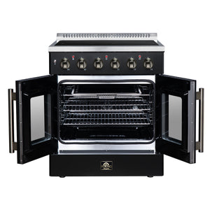 FORNO Galiano 30-Inch 4.32 cu. ft. Electric Range, 4 Radiant Elements, French Door, Convection Oven, Air Fryer, Black, FFSEL6917-30BLK