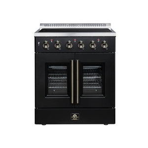 FORNO Galiano 30-Inch 4.32 cu. ft. Electric Range, 4 Radiant Elements, French Door, Convection Oven, Air Fryer, Black, FFSEL6917-30BLK