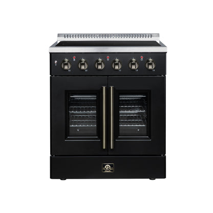 FORNO Galiano 30-Inch 4.32 cu. ft. Electric Range, 4 Radiant Elements, French Door, Convection Oven, Air Fryer, Black, FFSEL6917-30BLK
