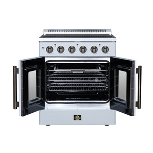 FORNO Galiano 30-Inch 4.32 cu. ft. Electric Range, 4 Radiant Elements, French Door, Convection Oven, Air Fryer, White, FFSEL6917-30WHT