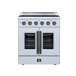 FORNO Galiano 30-Inch 4.32 cu. ft. Electric Range, 4 Radiant Elements, French Door, Convection Oven, Air Fryer, White, FFSEL6917-30WHT