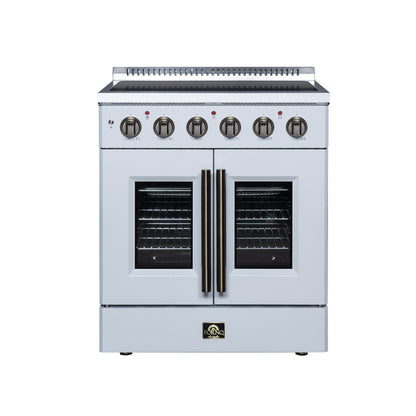 FORNO Galiano 30-Inch 4.32 cu. ft. Electric Range, 4 Radiant Elements, French Door, Convection Oven, Air Fryer, White, FFSEL6917-30WHT