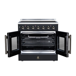 FORNO Galiano 36-Inch 5.36 cu. ft. Electric Range, 5 Radiant Elements, French Door, Convection Oven, Air Fryer, Black, FFSEL6917-36BLK