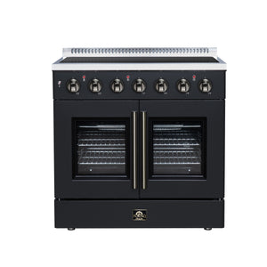FORNO Galiano 36-Inch 5.36 cu. ft. Electric Range, 5 Radiant Elements, French Door, Convection Oven, Air Fryer, Black, FFSEL6917-36BLK