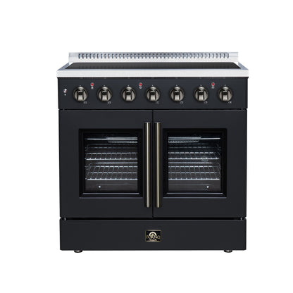 FORNO Galiano 36-Inch 5.36 cu. ft. Electric Range, 5 Radiant Elements, French Door, Convection Oven, Air Fryer, Black, FFSEL6917-36BLK