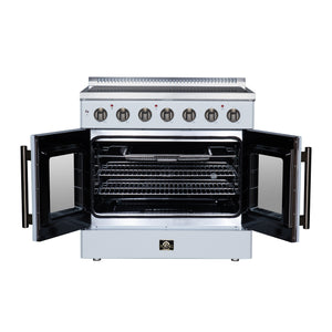 FORNO Galiano 36-Inch 5.36 cu. ft. Electric Range, 5 Radiant Elements, French Door, Convection Oven, Air Fryer, White, FFSEL6917-36WHT