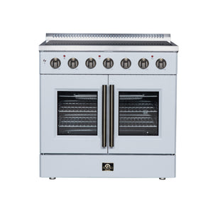 FORNO Galiano 36-Inch 5.36 cu. ft. Electric Range, 5 Radiant Elements, French Door, Convection Oven, Air Fryer, White, FFSEL6917-36WHT