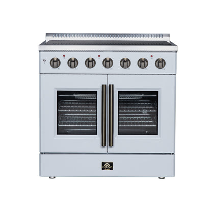 FORNO Galiano 36-Inch 5.36 cu. ft. Electric Range, 5 Radiant Elements, French Door, Convection Oven, Air Fryer, White, FFSEL6917-36WHT