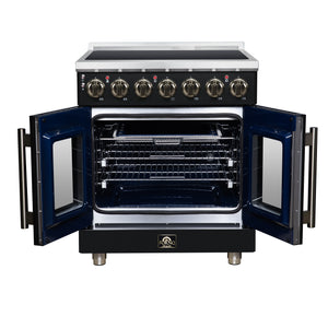 FORNO Massimo 30-Inch 4.32 cu. ft. Electric Range, 5 Radiant Elements, French Door, Convection Oven, Air Fryer, Black, FFSEL6955-30BLK