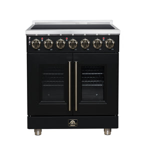 FORNO Massimo 30-Inch 4.32 cu. ft. Electric Range, 5 Radiant Elements, French Door, Convection Oven, Air Fryer, Black, FFSEL6955-30BLK