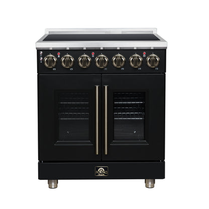 FORNO Massimo 30-Inch 4.32 cu. ft. Electric Range, 5 Radiant Elements, French Door, Convection Oven, Air Fryer, Black, FFSEL6955-30BLK