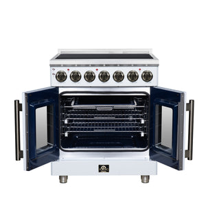 FORNO Massimo 30-Inch 4.32 cu. ft. Electric Range, 5 Radiant Elements, French Door, Convection Oven, Air Fryer, White, FFSEL6955-30WHT