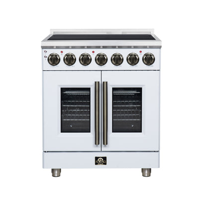 FORNO Massimo 30-Inch 4.32 cu. ft. Electric Range, 5 Radiant Elements, French Door, Convection Oven, Air Fryer, White, FFSEL6955-30WHT