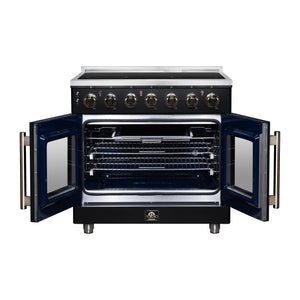 FORNO Massimo 36-Inch 5.36 cu. ft. Electric Range, 5 Radiant Elements, French Door, Convection Oven, Air Fryer, Black, FFSEL6955-36BLK