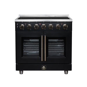 FORNO Massimo 36-Inch 5.36 cu. ft. Electric Range, 5 Radiant Elements, French Door, Convection Oven, Air Fryer, Black, FFSEL6955-36BLK