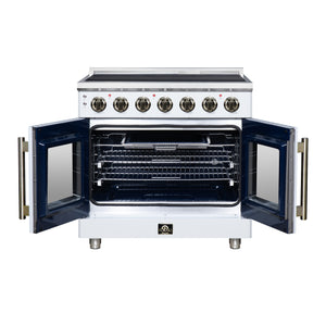 FORNO Massimo 36-Inch 5.36 cu. ft. Electric Range, 5 Radiant Elements, French Door, Convection Oven, Air Fryer, White, FFSEL6955-36WHT