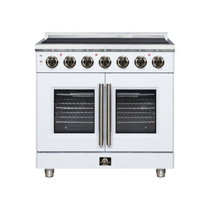 FORNO Massimo 36-Inch 5.36 cu. ft. Electric Range, 5 Radiant Elements, French Door, Convection Oven, Air Fryer, White, FFSEL6955-36WHT