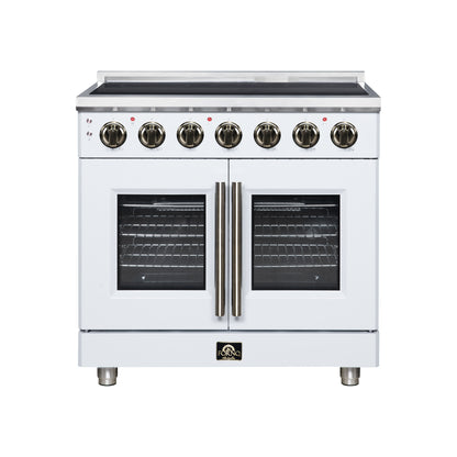 FORNO Massimo 36-Inch 5.36 cu. ft. Electric Range, 5 Radiant Elements, French Door, Convection Oven, Air Fryer, White, FFSEL6955-36WHT