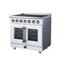 FORNO Massimo 36-Inch 5.36 cu. ft. Electric Range, 5 Radiant Elements, French Door, Convection Oven, Air Fryer, White, FFSEL6955-36WHT