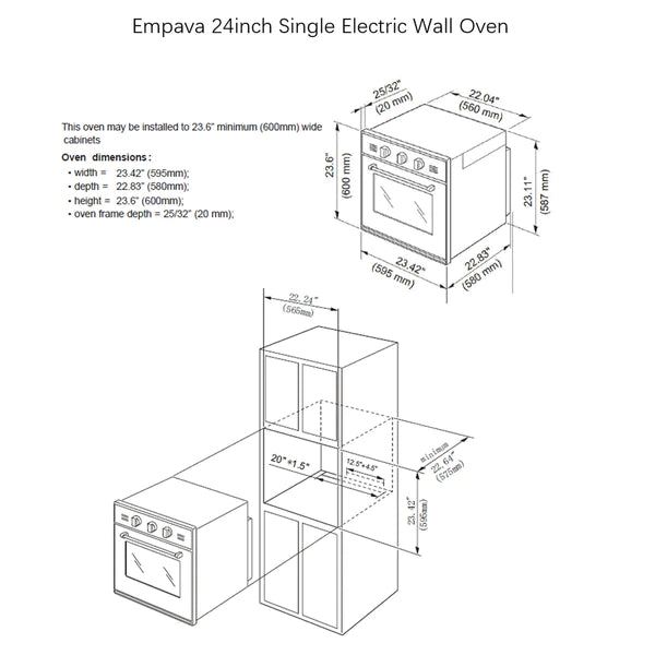 Empava 24" Single Electric Wall Oven - 2.3 cu. ft., EMPV-24WOA01