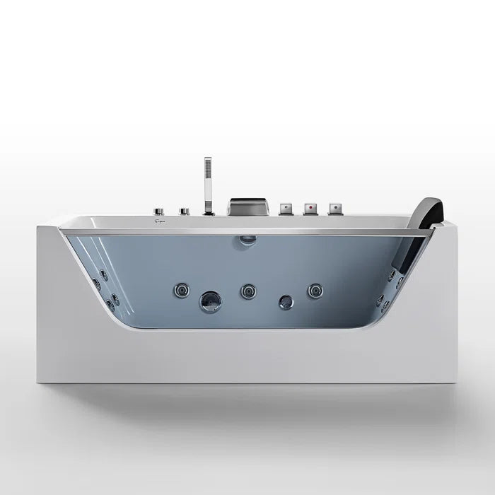 Empava 59" Modern Alcove Whirlpool Bathtub with Faucet and LED Lights, EMPV-59JT408LED
