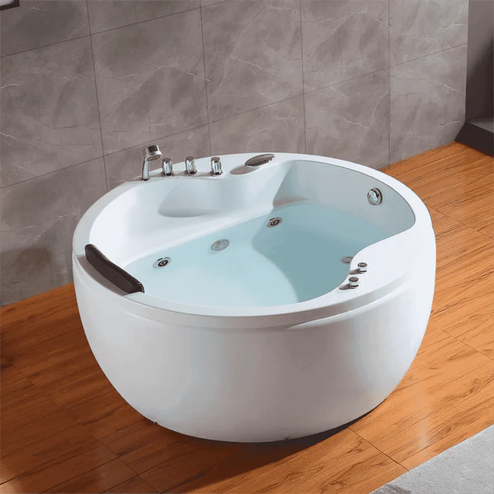Empava 59" Freestanding Round Whirlpool Bathtub with Faucet, EMPV-59JT005
