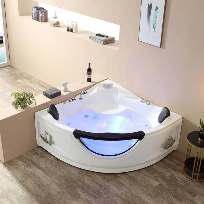 Empava 59" Hydrotherapy Corner Whirlpool Bathtub with Faucet, EMPV-59JT319LED