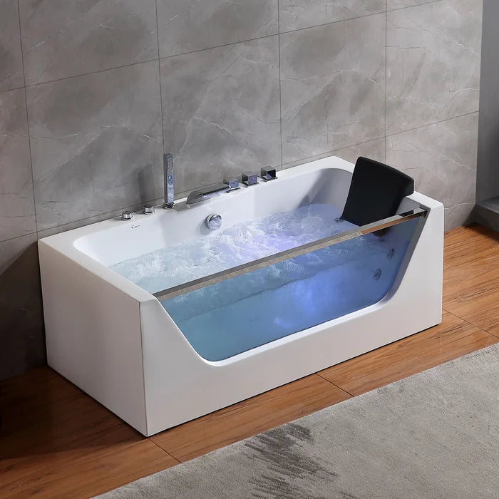 Empava 67" Modern Alcove Whirlpool  Bathtub with Faucet and LED Lights, EMPV-67JT408LED