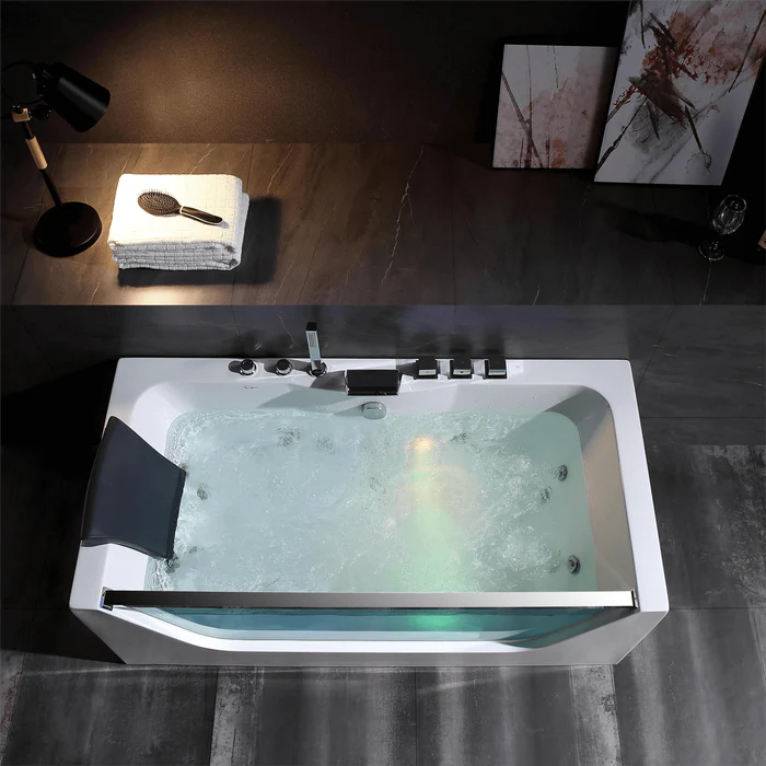 Empava 67" Modern Alcove Whirlpool  Bathtub with Faucet and LED Lights, EMPV-67JT408LED